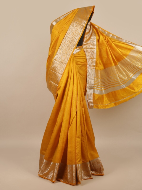 

Pothys Mustard & Silver-Toned Woven Design Jute Silk Saree
