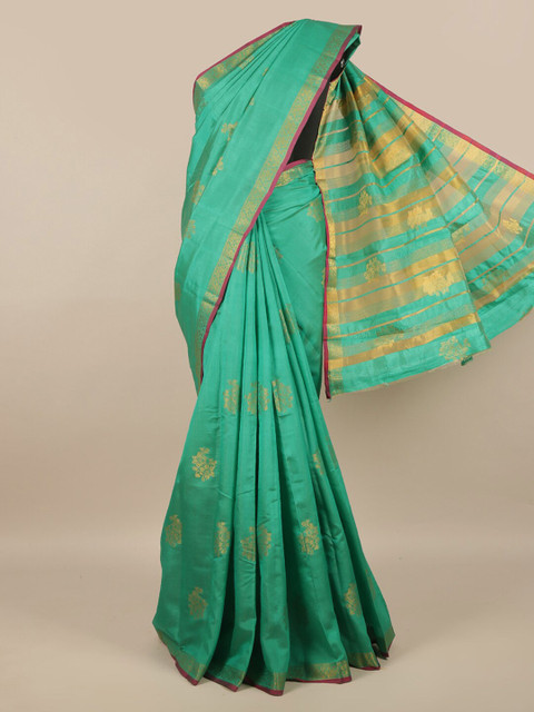 

Pothys Green & Gold-Toned Floral Zari Jute Silk Saree