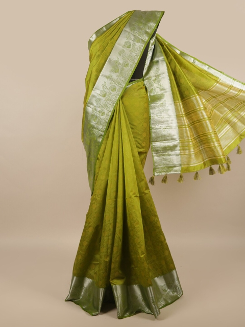 

Pothys Green & Silver-Toned Woven Design Zari Jute Silk Saree