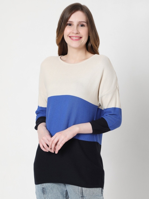 

Vero Moda Women Blue & Black Colourblocked Pullover