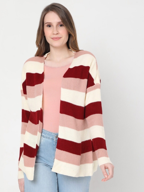 

Vero Moda Women Pink & Cream-Coloured Striped Front-Open