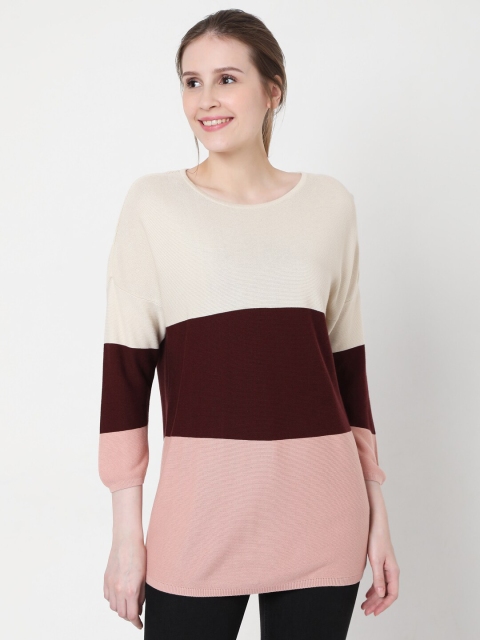 

Vero Moda Women Purple & Pink Colourblocked Longline Pullover