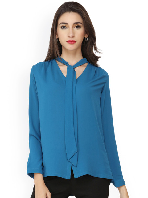

Soie Women Blue Solid Shirt-Style Top