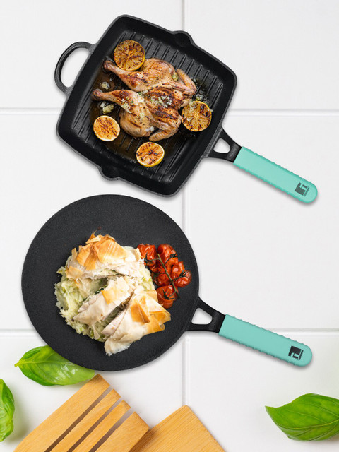 

BERGNER Set Of 2 Black & Blue Grill Pan & Tawa Cookware Set