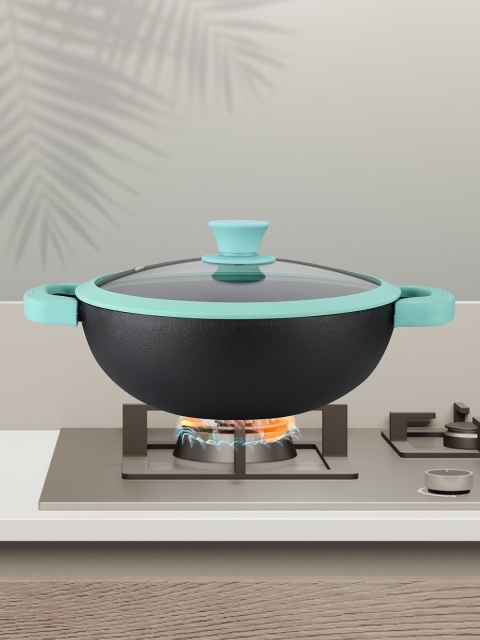 

BERGNER 3 Pcs Black Solid Fry Pan & Kadai With Lid Cookware Set