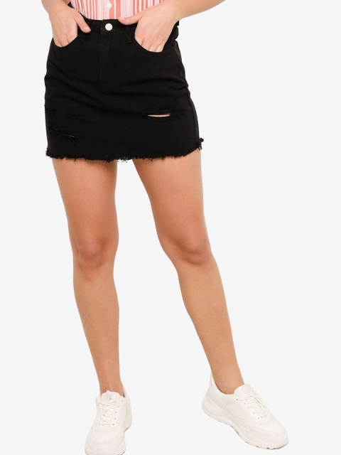 

ZALORA BASICS Women Black Ripped Denim Skirt