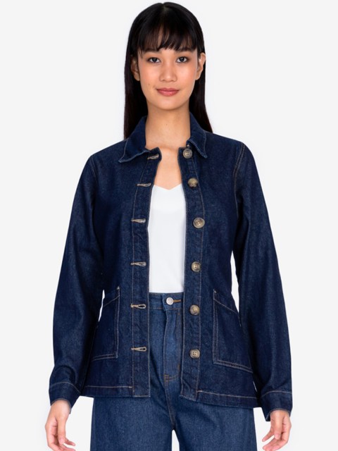 

ZALORA BASICS Women Blue Denim Shacket with Self-Tie Belt