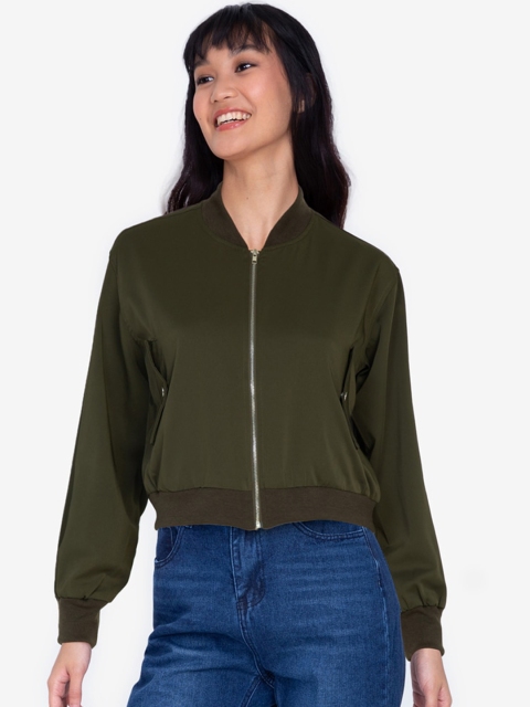 

ZALORA BASICS Woman Green Crop Bomber Jacket