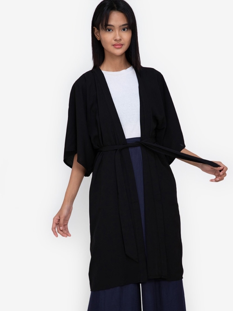 

ZALORA BASICS Women Black Longline Open Front Jacket