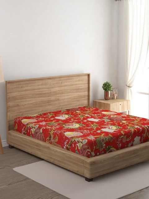 

Rajasthan Decor Red & Yellow Printed Cotton King Size Mattress Protector