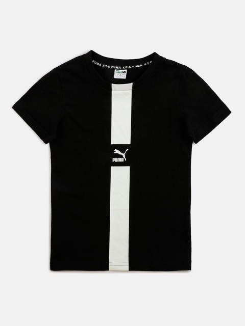 

Puma Boys Black & White Brand Logo Printed T-shirt