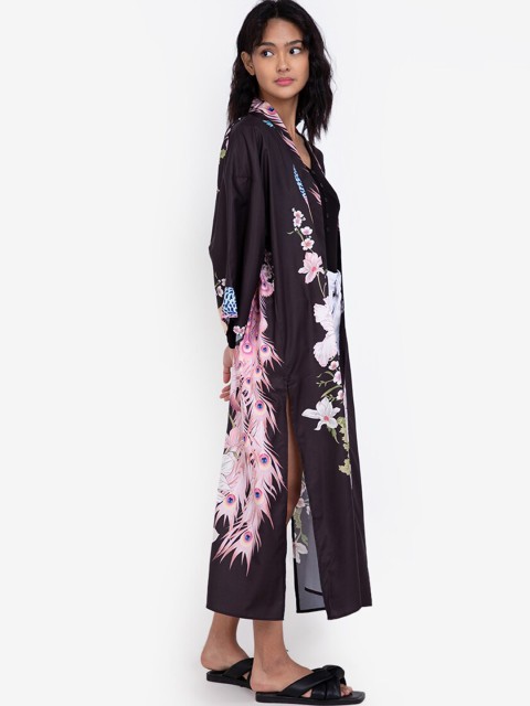 

ZALORA BASICS Women Multicoloured Floral Longline Open Front Jacket with Embroidered, Multi