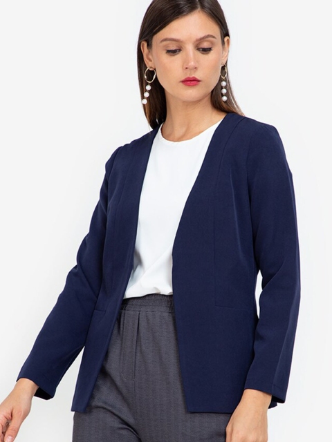 

ZALORA WORK Women Navy Blue Open Front Jacket