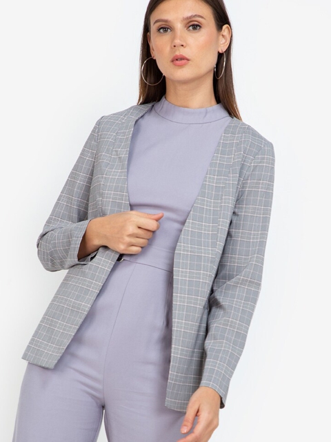 

ZALORA WORK Women Grey Checked Open Front Jacket