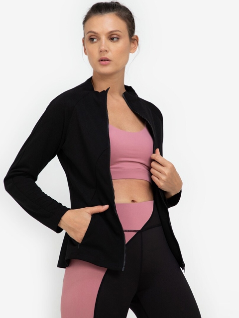 

ZALORA ACTIVE Women Black Striped Open Front Jacket