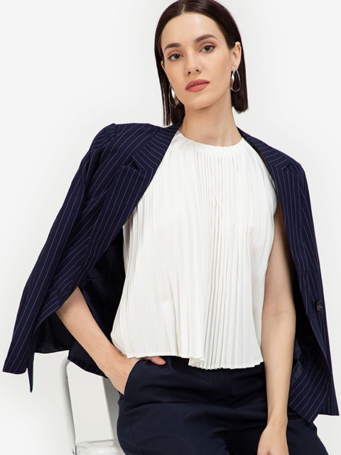 

ZALORA WORK Women Multicoloured Striped Crop Open Front Jacket with Embroidered, Multi