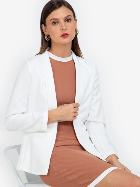 

ZALORA WORK Women White Floral Striped Crop Tailored Jacket