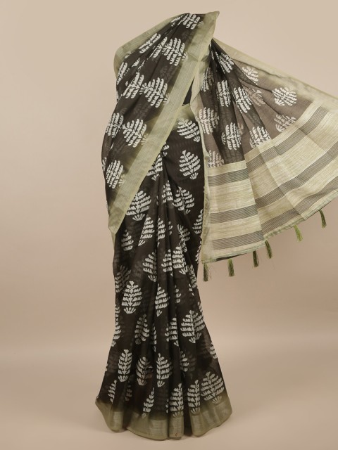 

Pothys Green & White Ethnic Motifs Printed Zari Saree