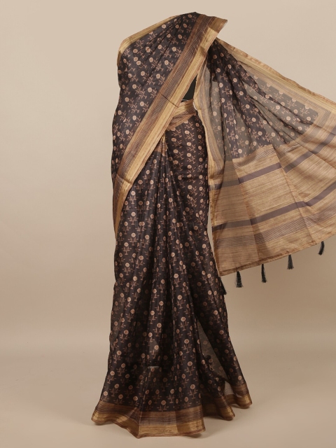 

Pothys Brown & Gold-Toned Floral Printed Saree