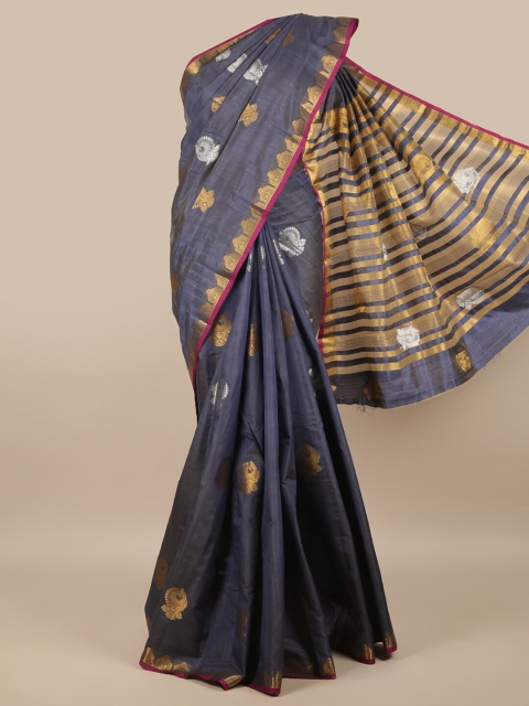 

Pothys Blue & Gold-Toned Ethnic Motifs Zari Jute Silk Saree