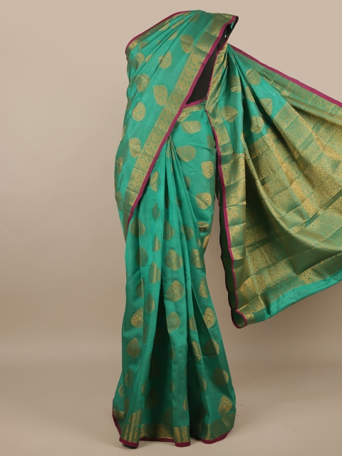 

Pothys Green & Gold-Toned Ethnic Motifs Zari Jute Silk Saree