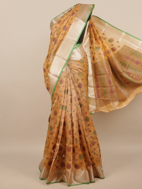 

Pothys Beige & Green Ethnic Motifs Zari Saree