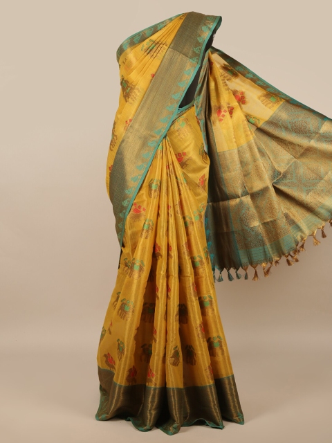 

Pothys Mustard & Green Floral Zari Saree