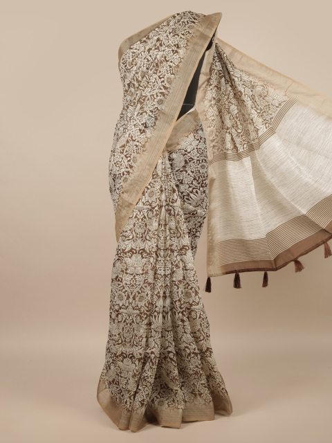 

Pothys Cream-Coloured & Brown Floral Printed Saree