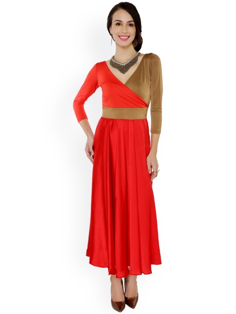 

Ira Soleil Women Red & Beige Colourblocked A-Line Kurta