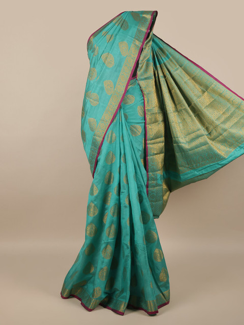 

Pothys Green & Gold-Toned Woven Design Zari Jute Silk Saree