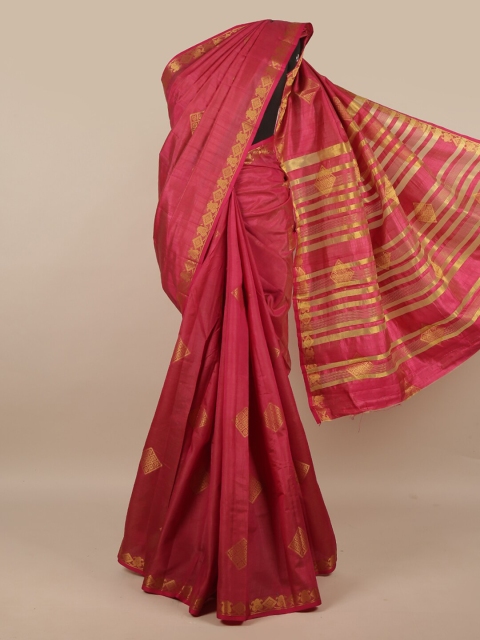 

Pothys Pink & Gold-Toned Woven Design Zari Jute Silk Saree