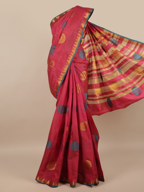 

Pothys Pink & Teal Ethnic Motifs Zari Jute Silk Saree
