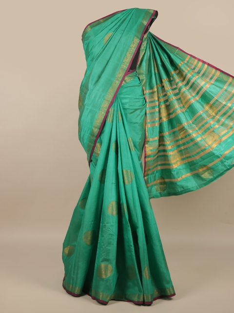 

Pothys Green & Gold-Toned Ethnic Motifs Zari Jute Silk Saree