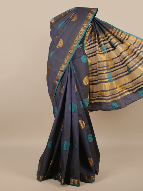 

Pothys Blue & Gold-Toned Woven Design Zari Jute Silk Saree