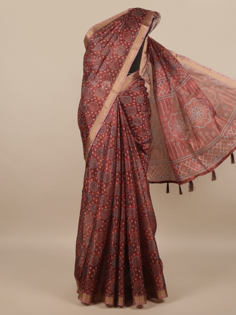 

Pothys Brown & Blue Bandhani Zari Saree