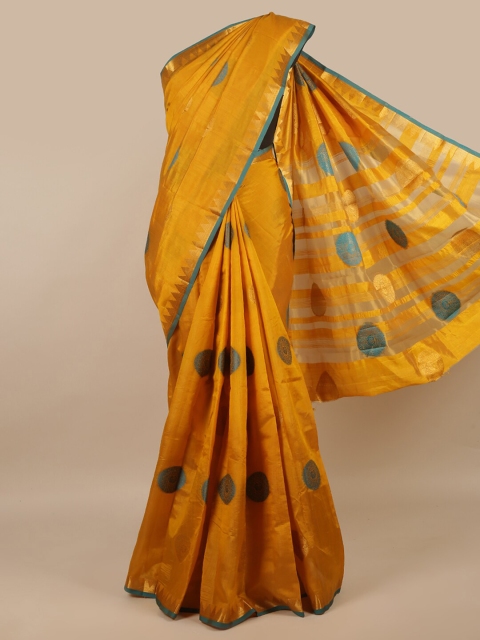 

Pothys Mustard & Turquoise Blue Ethnic Motifs Zari Jute Silk Saree