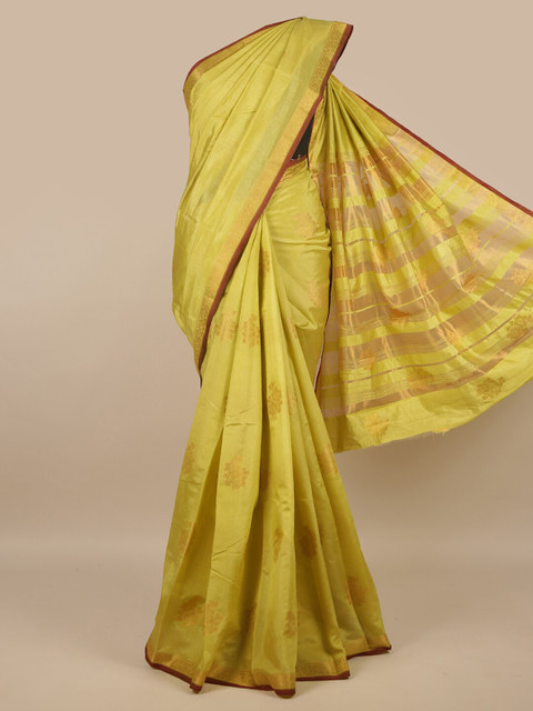

Pothys Green & Brown Woven Design Jute Silk Saree