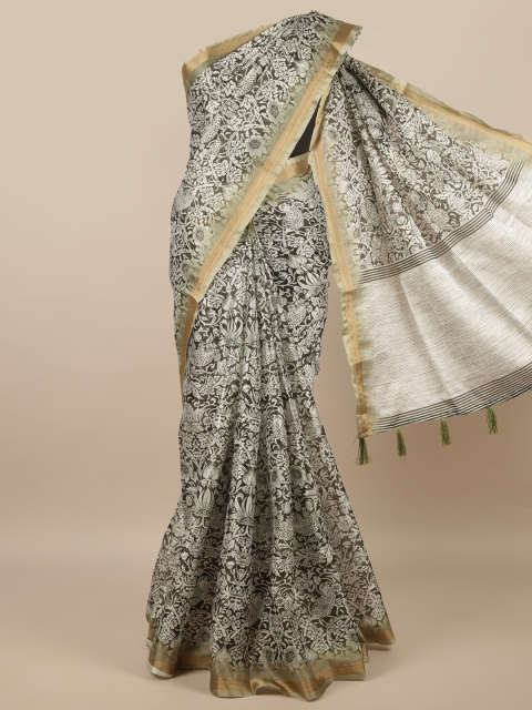 

Pothys Green & Off White Floral Printed Zari Saree