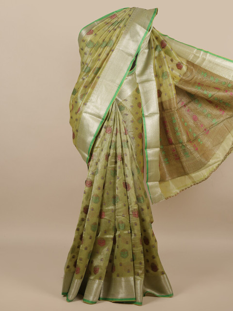 

Pothys Green & Pink Floral Zari Saree
