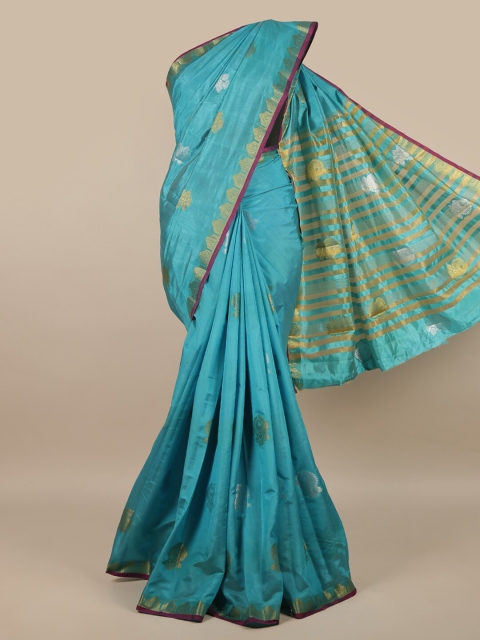 

Pothys Turquoise Blue & Gold-Toned Woven Design Zari Jute Silk Saree