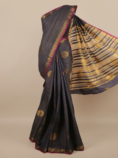 

Pothys Blue & Magenta Woven Design Jute Silk Saree