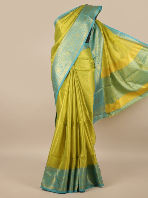

Pothys Green & Turquoise Blue Ethnic Motifs Woven Zari Saree