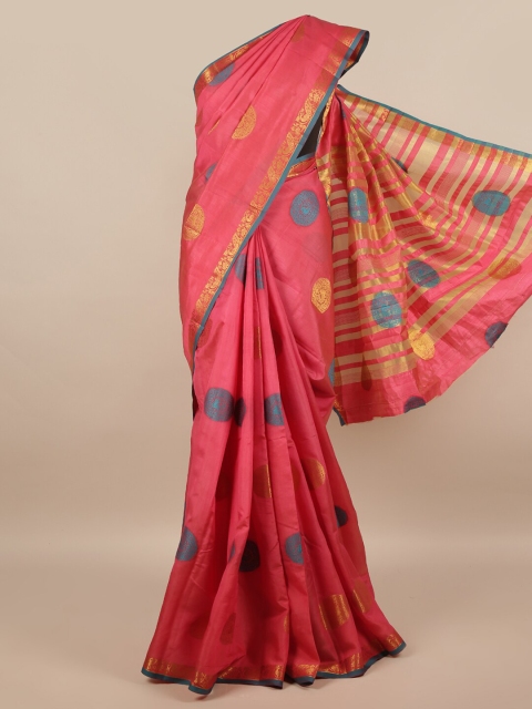 

Pothys Pink & Grey Floral Jute Silk Saree