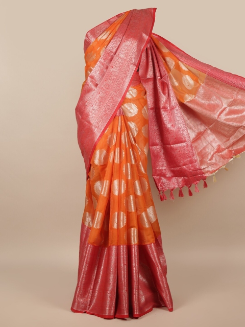 

Pothys Orange & Fuchsia Ethnic Motifs Zari Saree