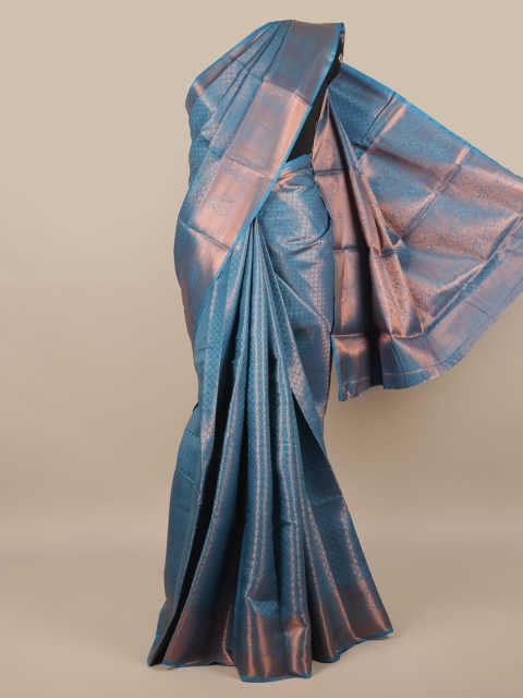

Pothys Blue & Copper-Toned Ethnic Motifs Zari Saree