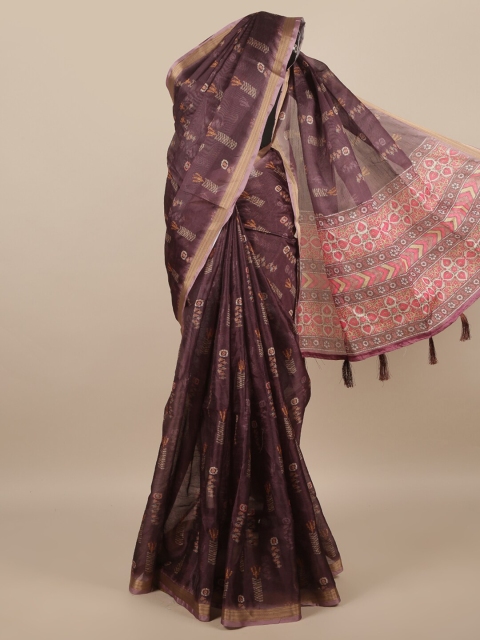 

Pothys Purple & Beige Ethnic Motifs Printed Zari Saree