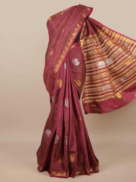 

Pothys Mauve & Gold-Toned Ethnic Motifs Zari Jute Silk Saree