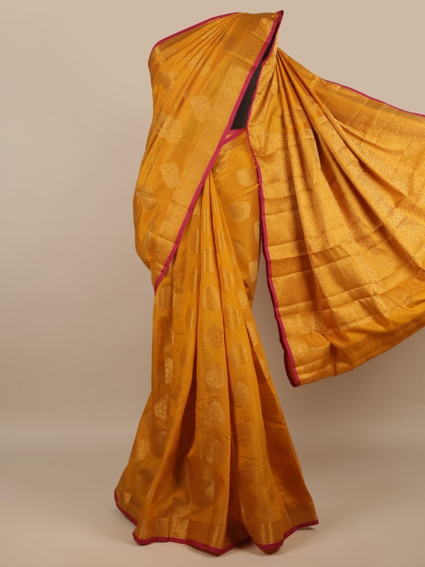 

Pothys Mustard & Gold-Toned Ethnic Motifs Zari Jute Silk Saree