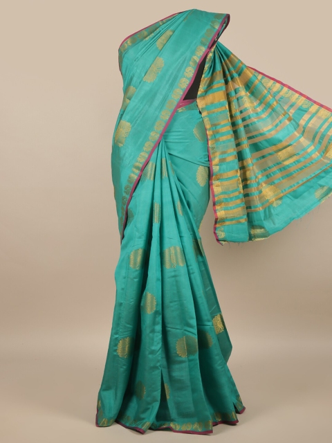 

Pothys Sea Green & Gold Ethnic Motifs Jute Silk Saree