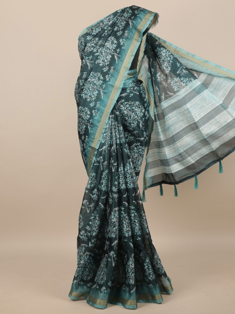 

Pothys Teal & White Floral Printed Zari Border Saree
